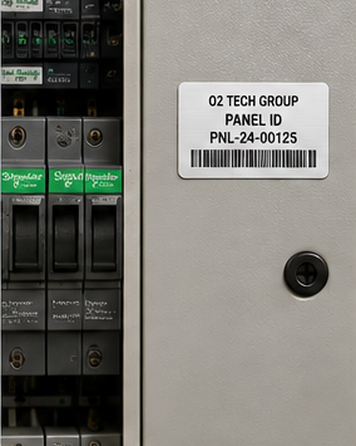 Adhesive asset label on electrical control panel