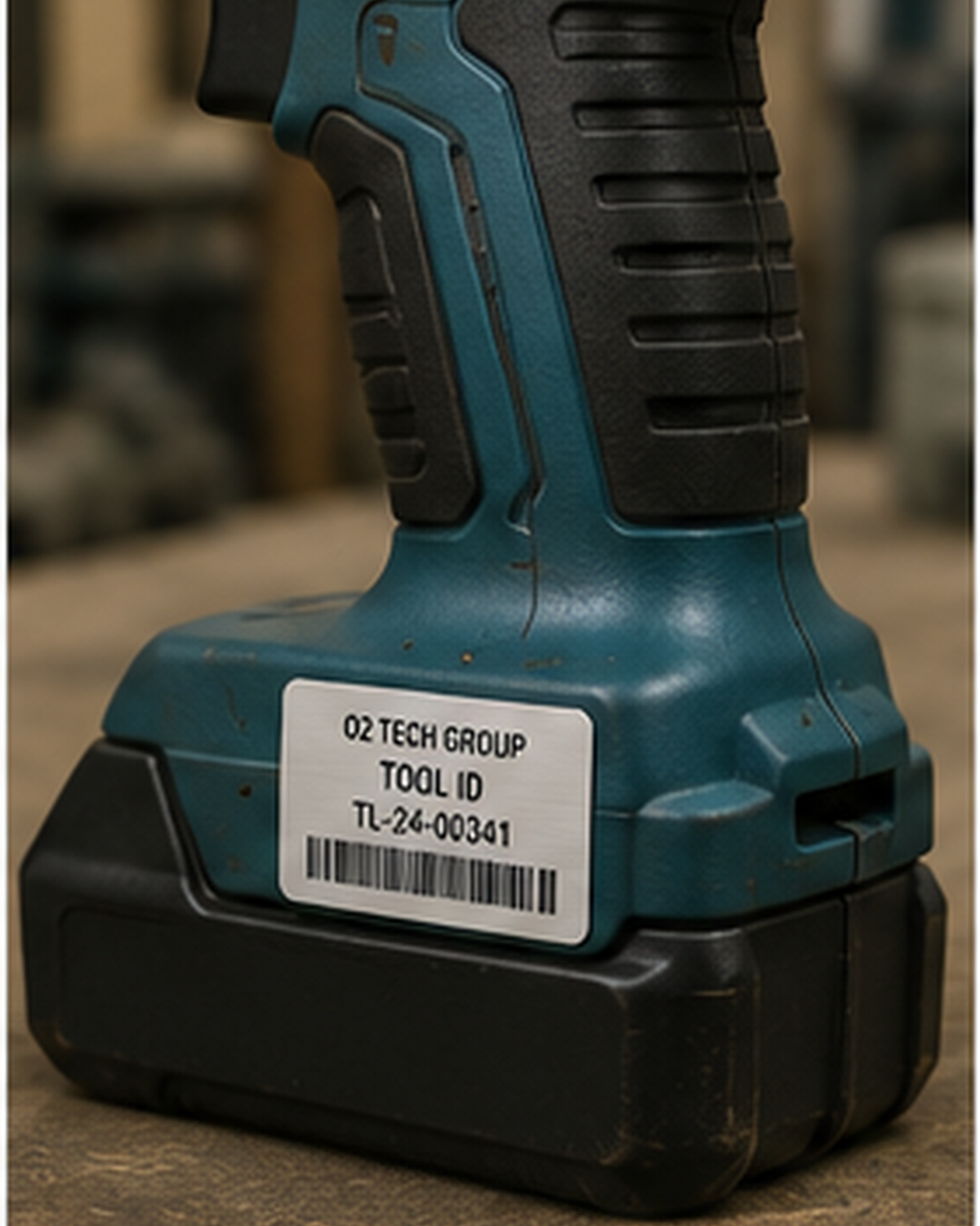 Adhesive asset label on portable equipment