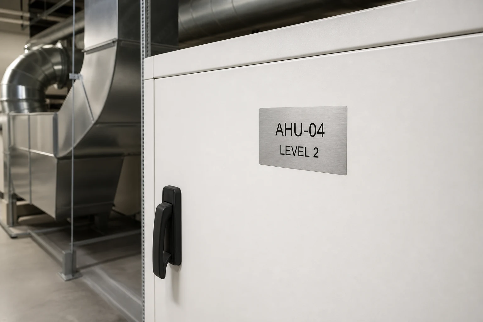 Equipment label bonded to a commercial HVAC unit