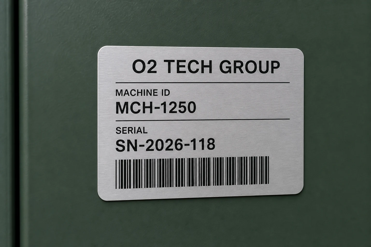 Adhesive Metalphoto machine label with serial number and barcode
